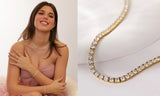 Close‑up of CZ tennis bracelet stones showing diamond‑like brilliance
