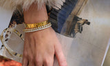 gold tennis bracelet matching with hammered gold cuff