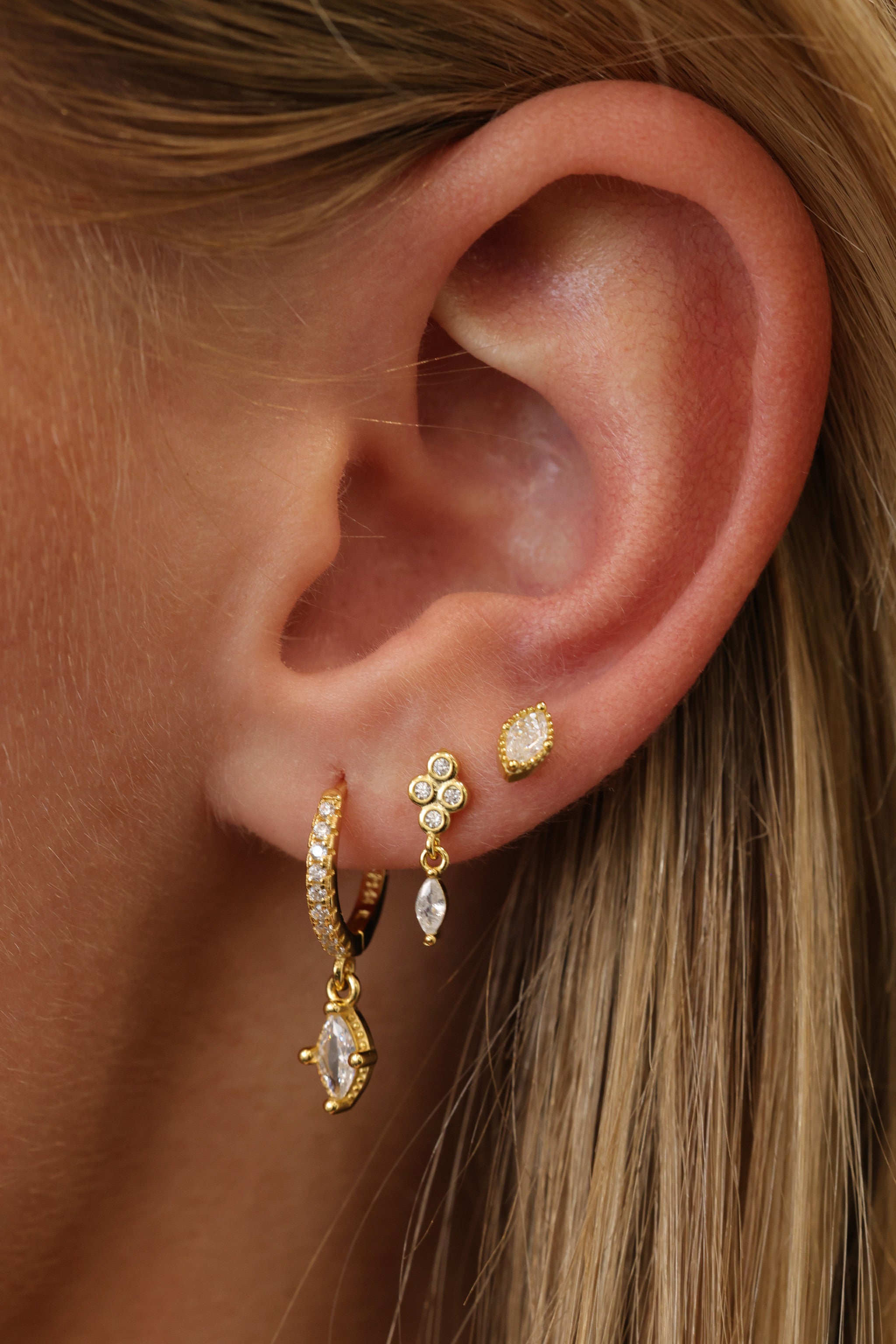 Sara Marquise Dangle Gold Earrings - Sterling Silver