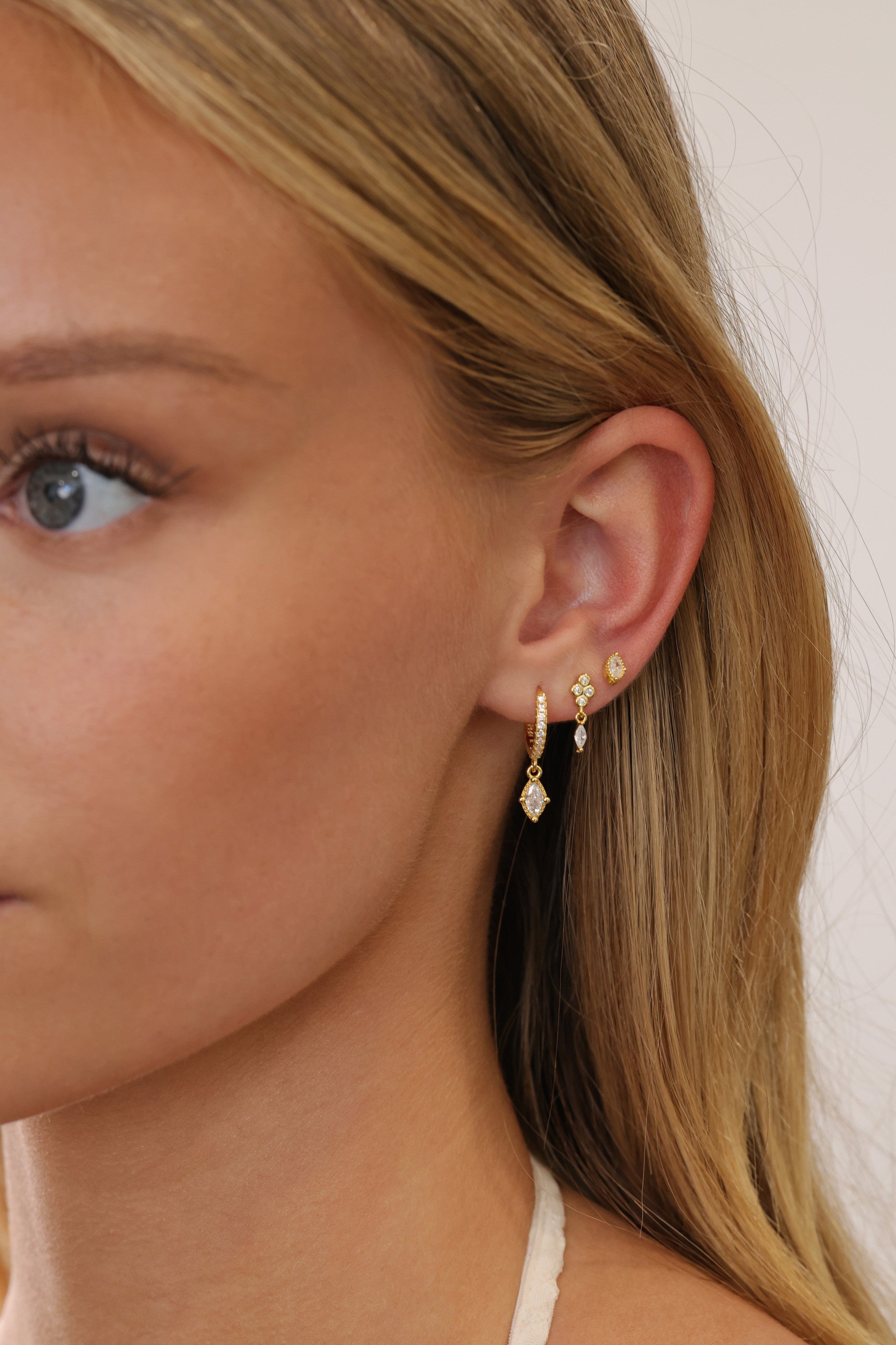 Sara Marquise Dangle Gold Earrings - Sterling Silver