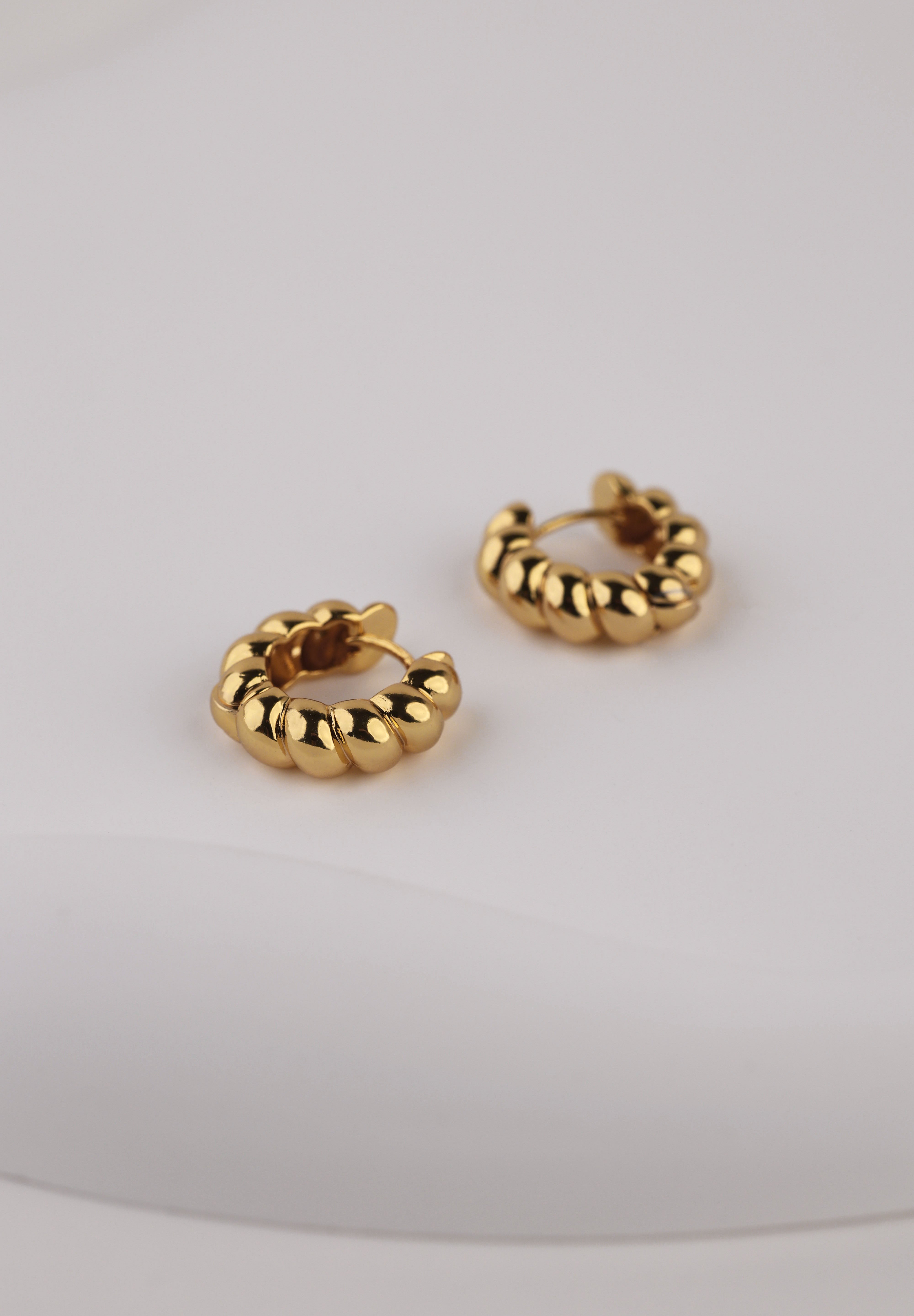 Croissant Gold Hoop Earrings, Twist Hoop 5mm thick, Gold Dome Hoop