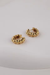 Croissant Gold Hoop Earrings, Twist Hoop 5mm thick, Gold Dome Hoop