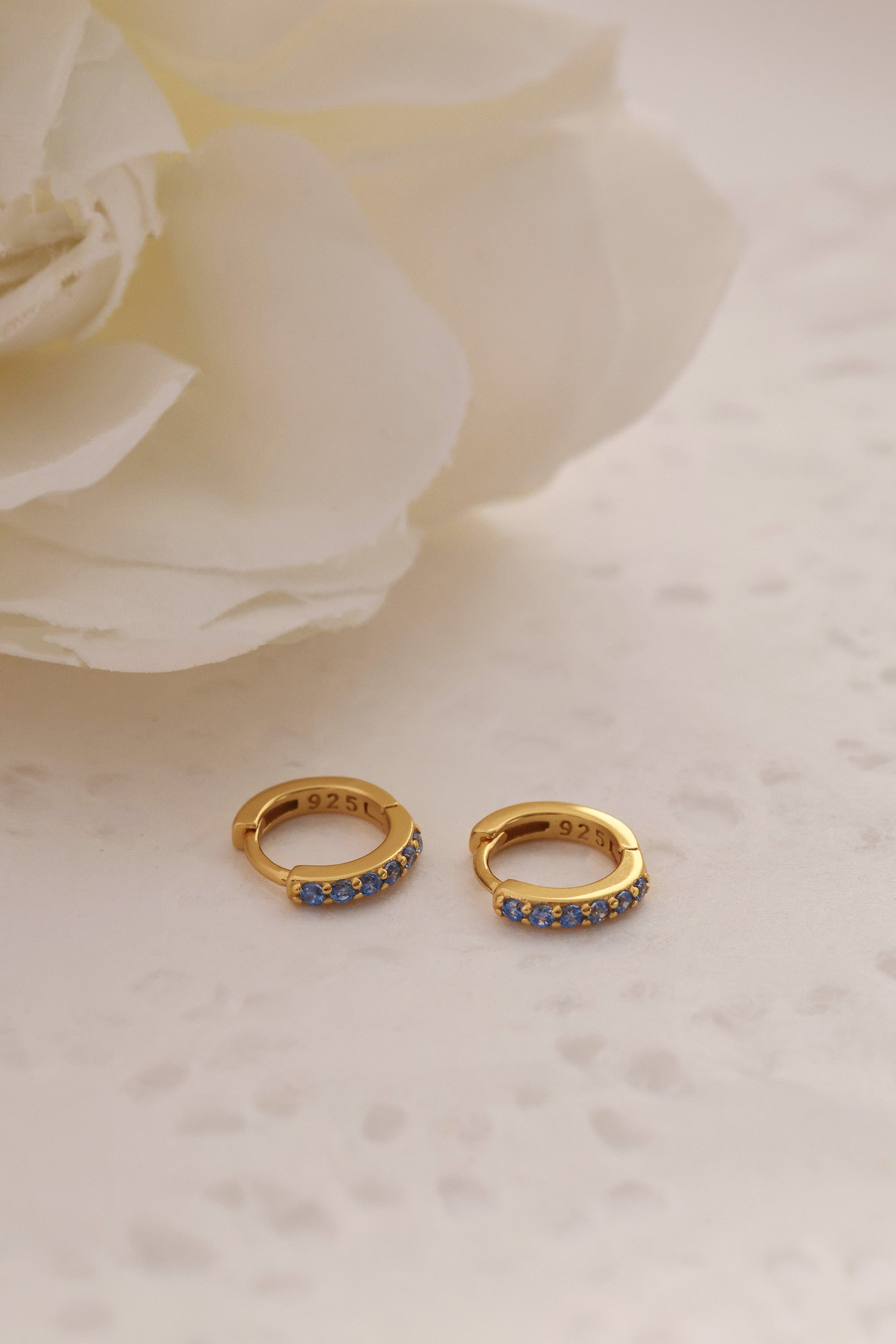 Mia Blue Huggie CZ Dangle Earrings GOLD