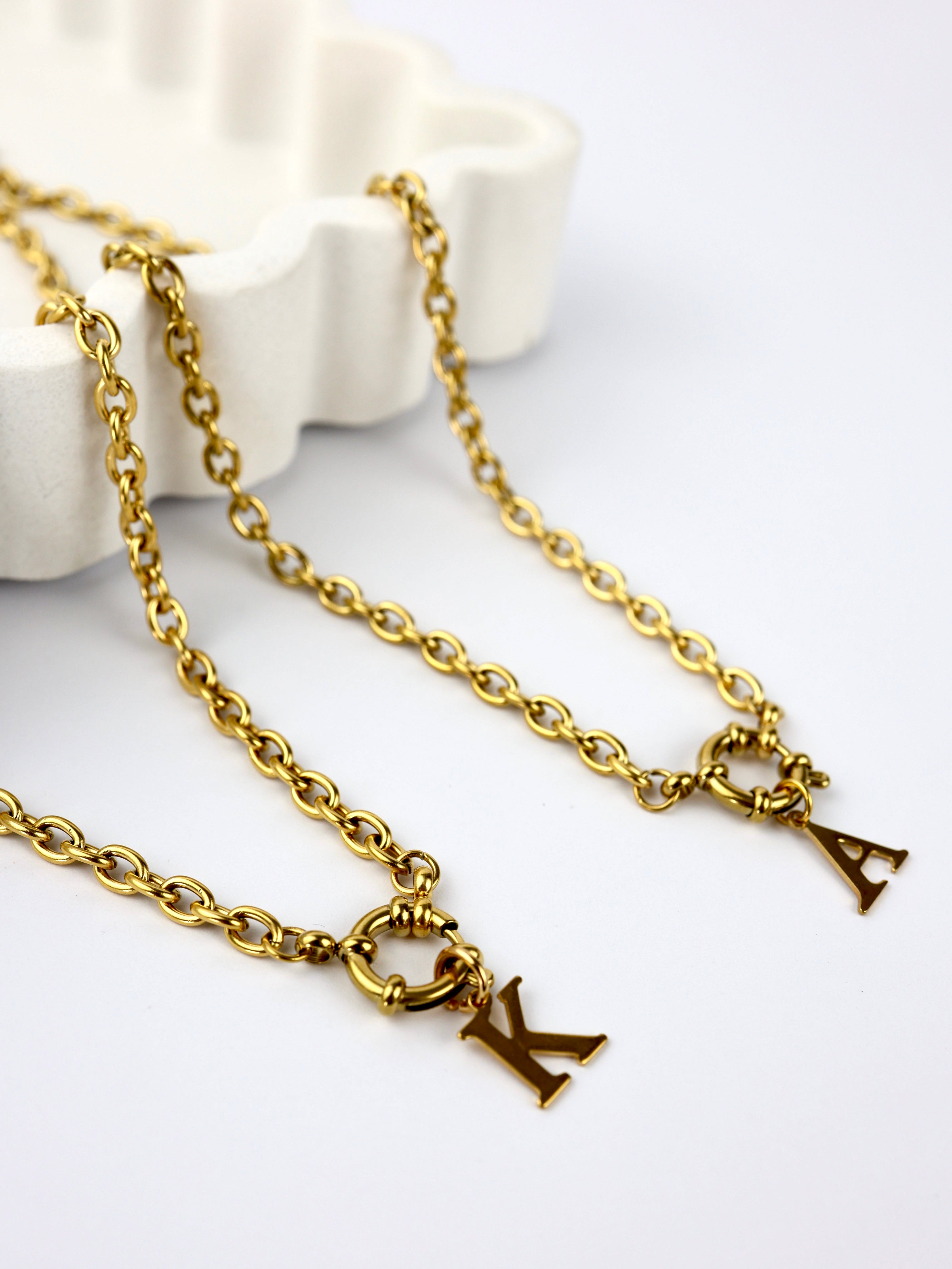 Rosetta Bold Chain A-Z Letter Pendant Necklace Stainless Steel