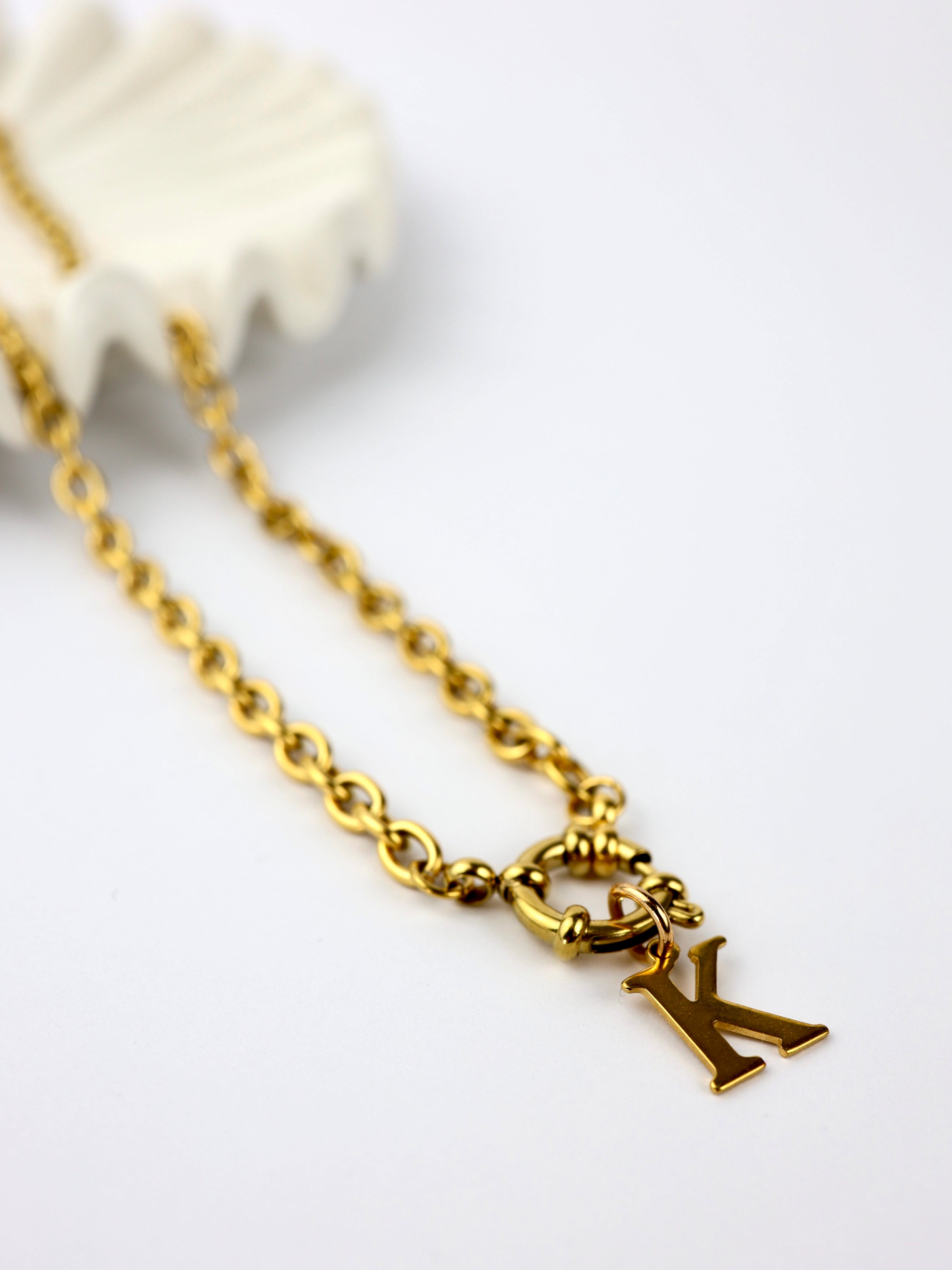 Rosetta Bold Chain A-Z Letter Pendant Necklace Stainless Steel