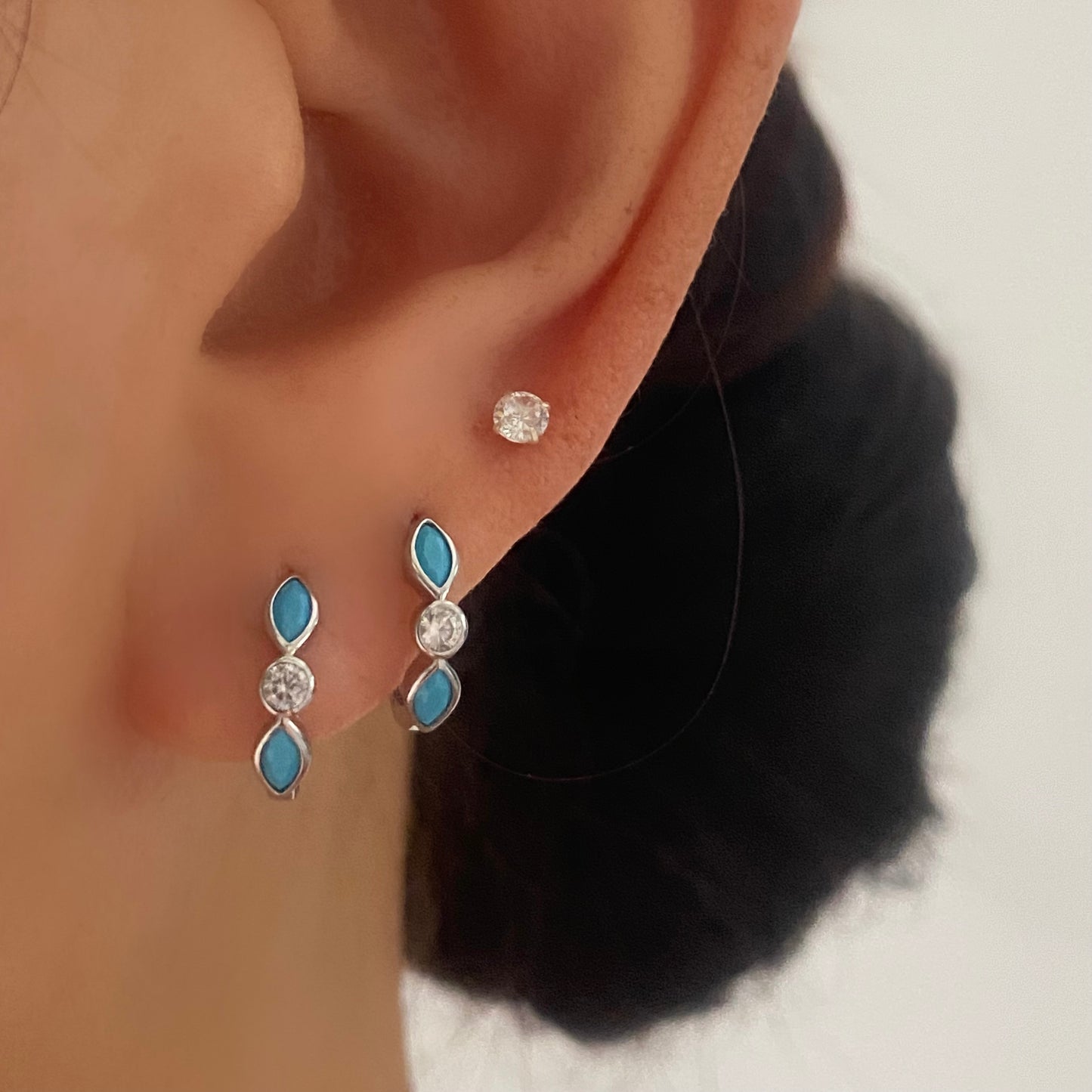 Turquoise Silver Huggie Hoop Earrings