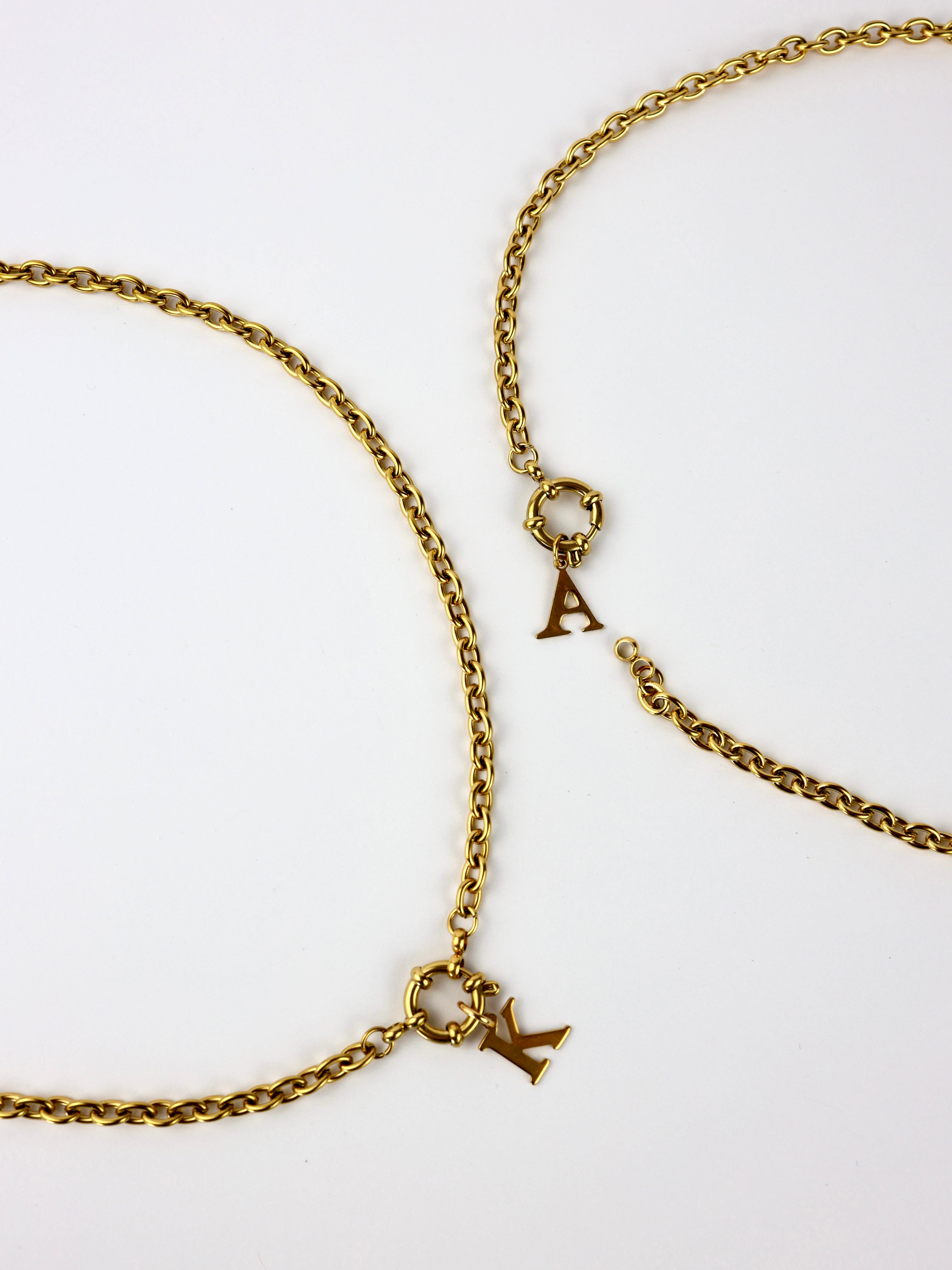 Rosetta Bold Chain A-Z Letter Pendant Necklace Stainless Steel
