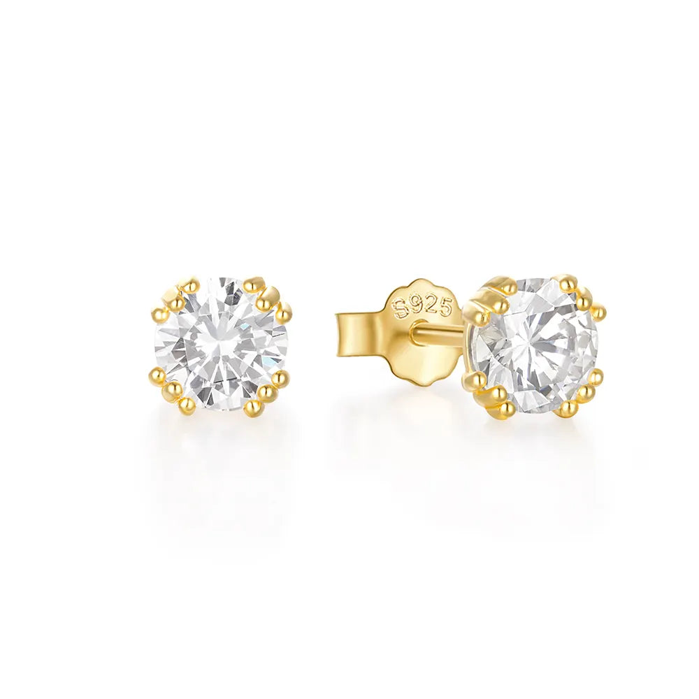 Diamond CZ multiple prongs Gold Stud Earrings