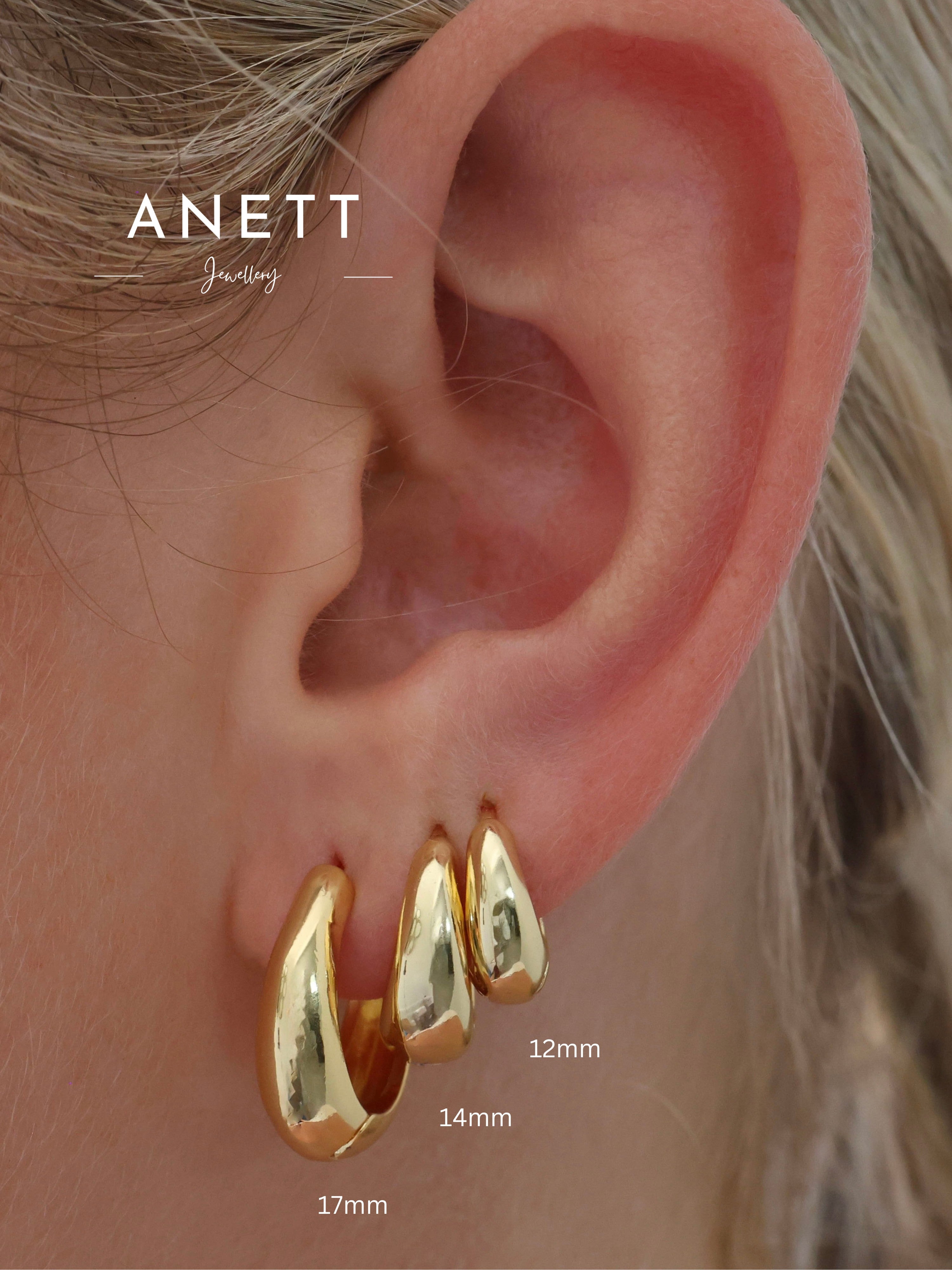 Lucy Teardrop Hoop Earrings 12mm, 14mm, 17mm - Gold