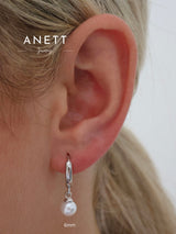Pearl Dangle Earrings Plain SILVER Hoop 6mm 8mm 10mm