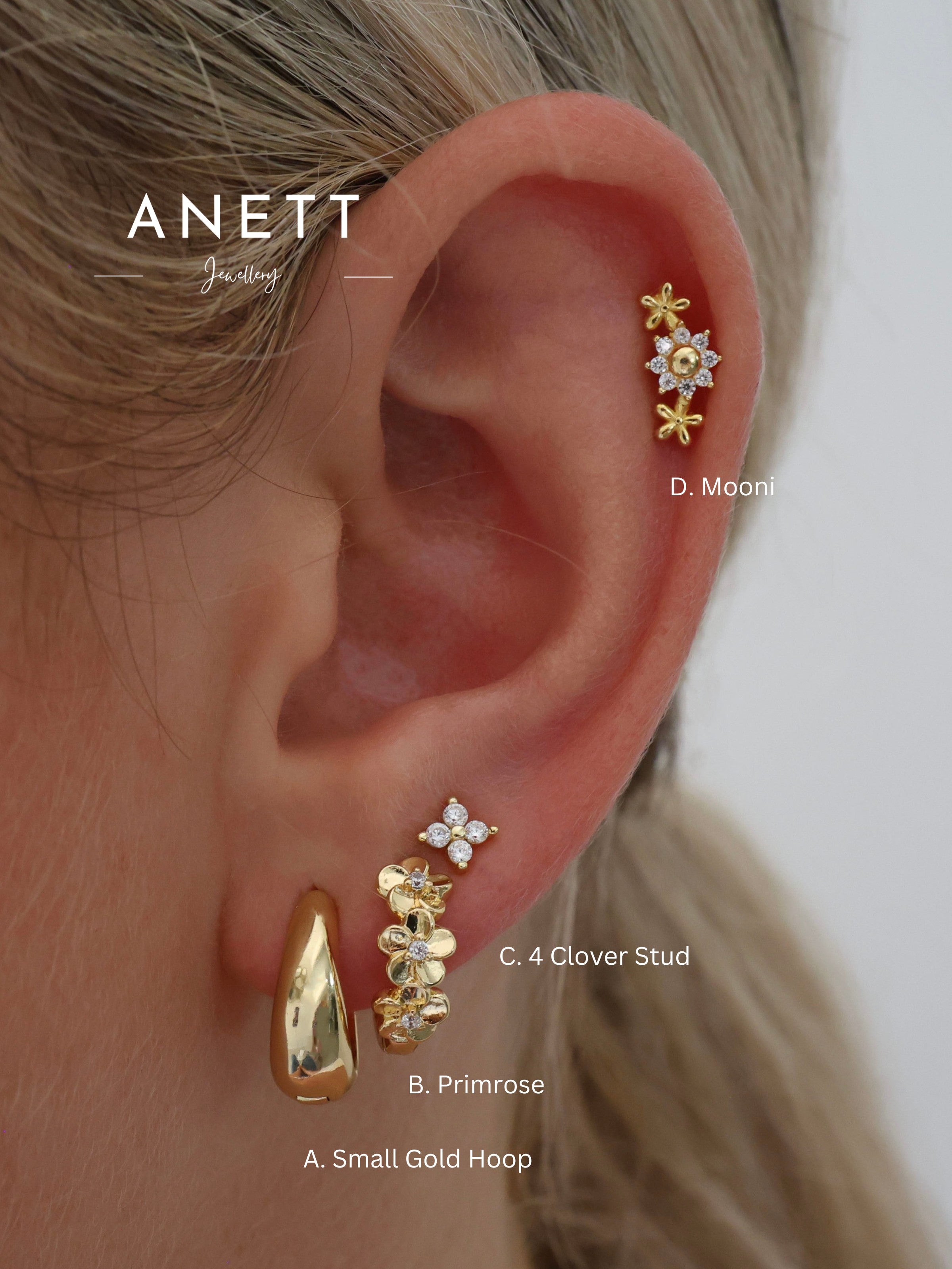 Primrose Flower Stacking Earrings- Gold