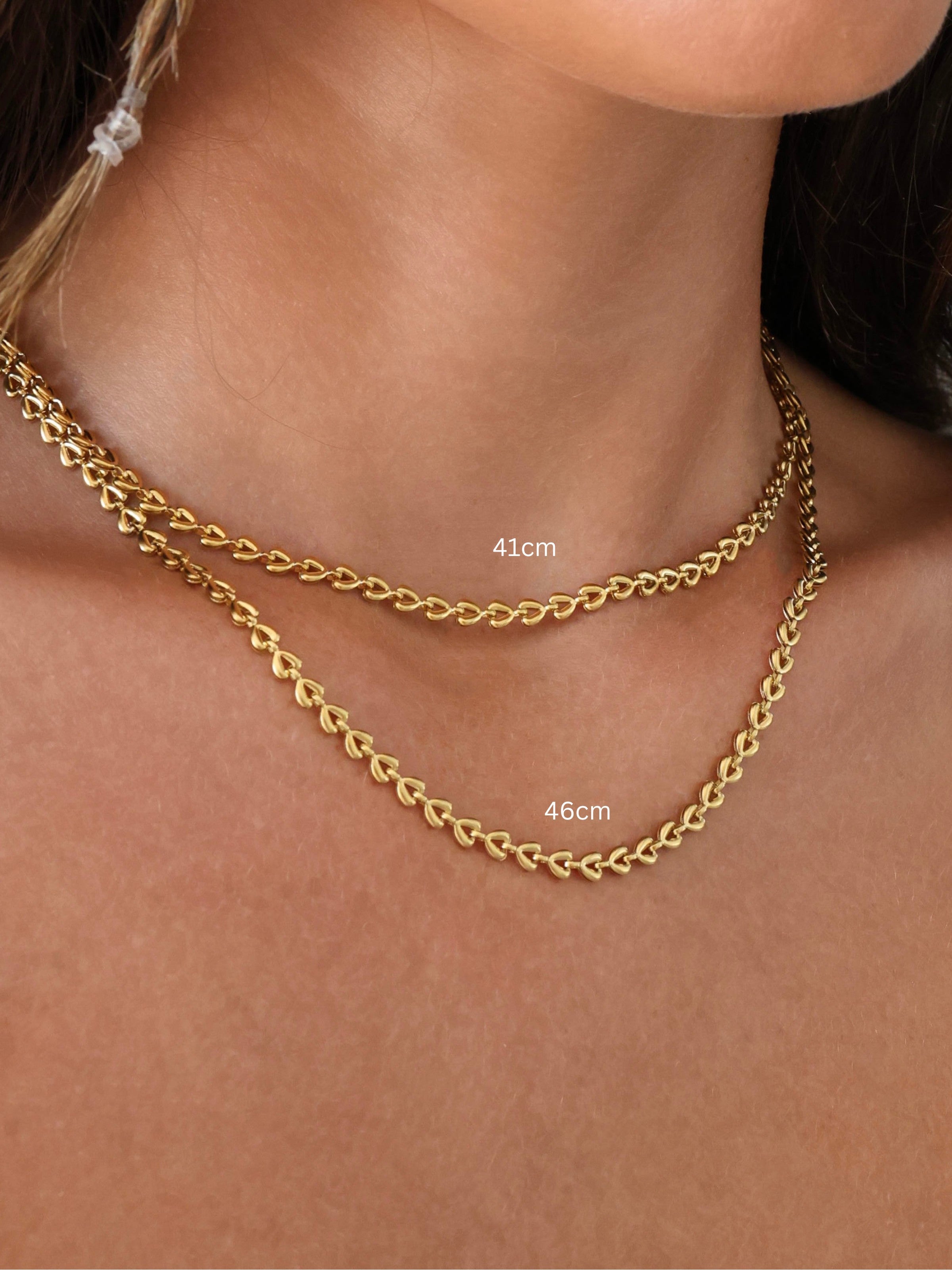 Geisha Love Heart Link Chain Necklace Stainless Steel
