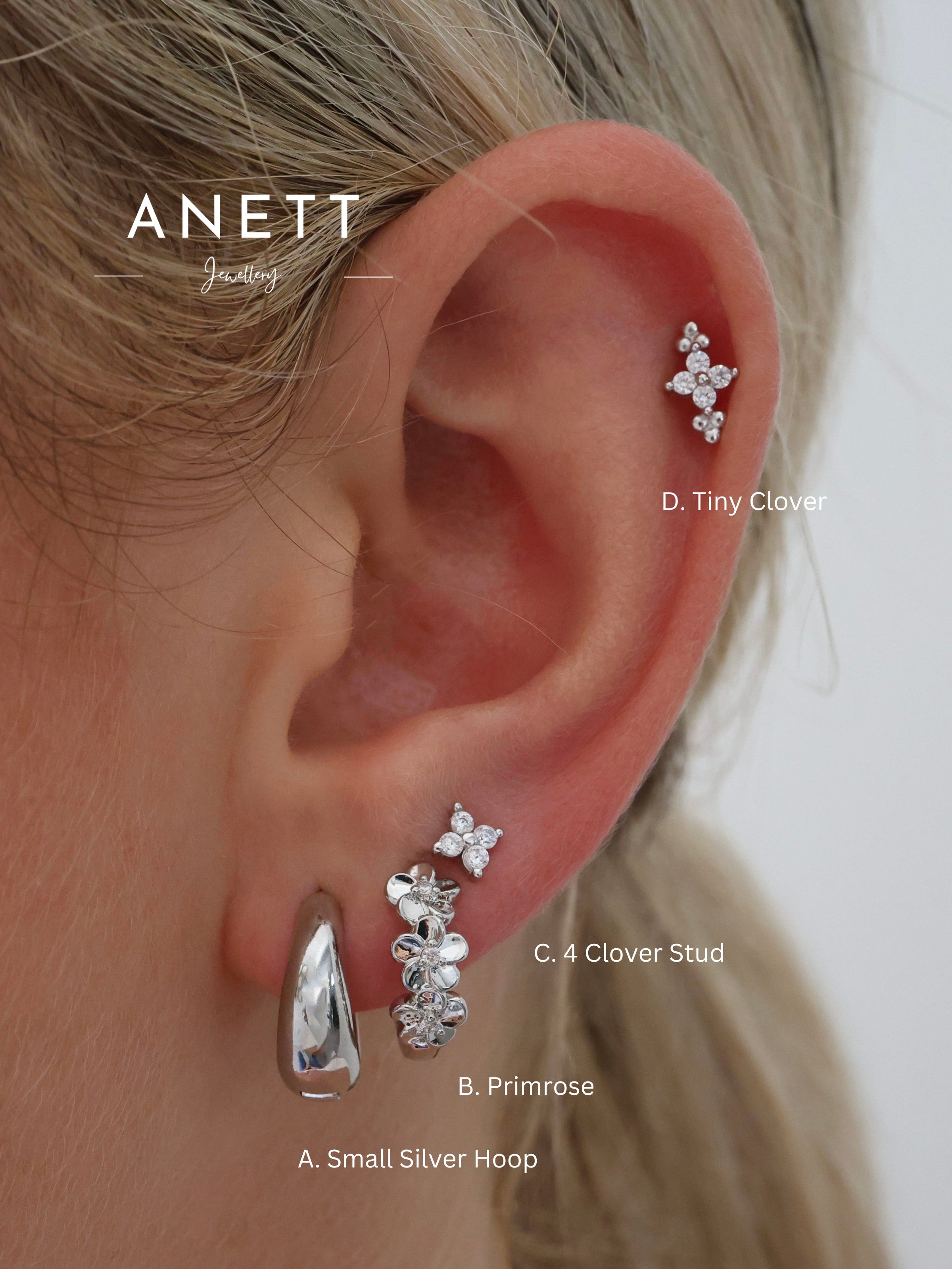 Primrose Flower Stacking Earrings- Silver
