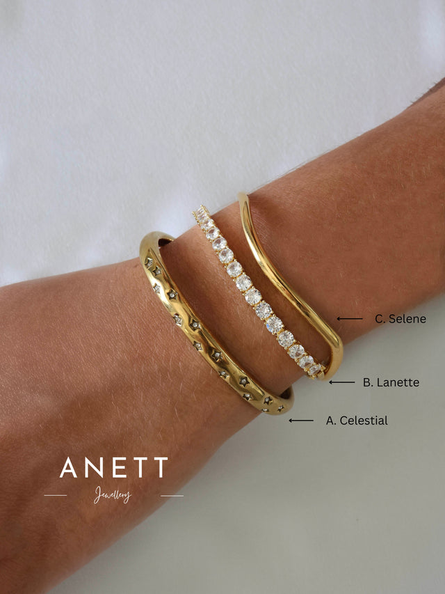 Celestial Glow Bangle Set – Gold Stardust Stack – ANETT
