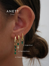 Green 3 Teardrop Dangle Gold earring Stacks