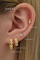 Double Primrose Flower Hoop Stacking Earrings- Gold A + B + C + D (7 earrings)