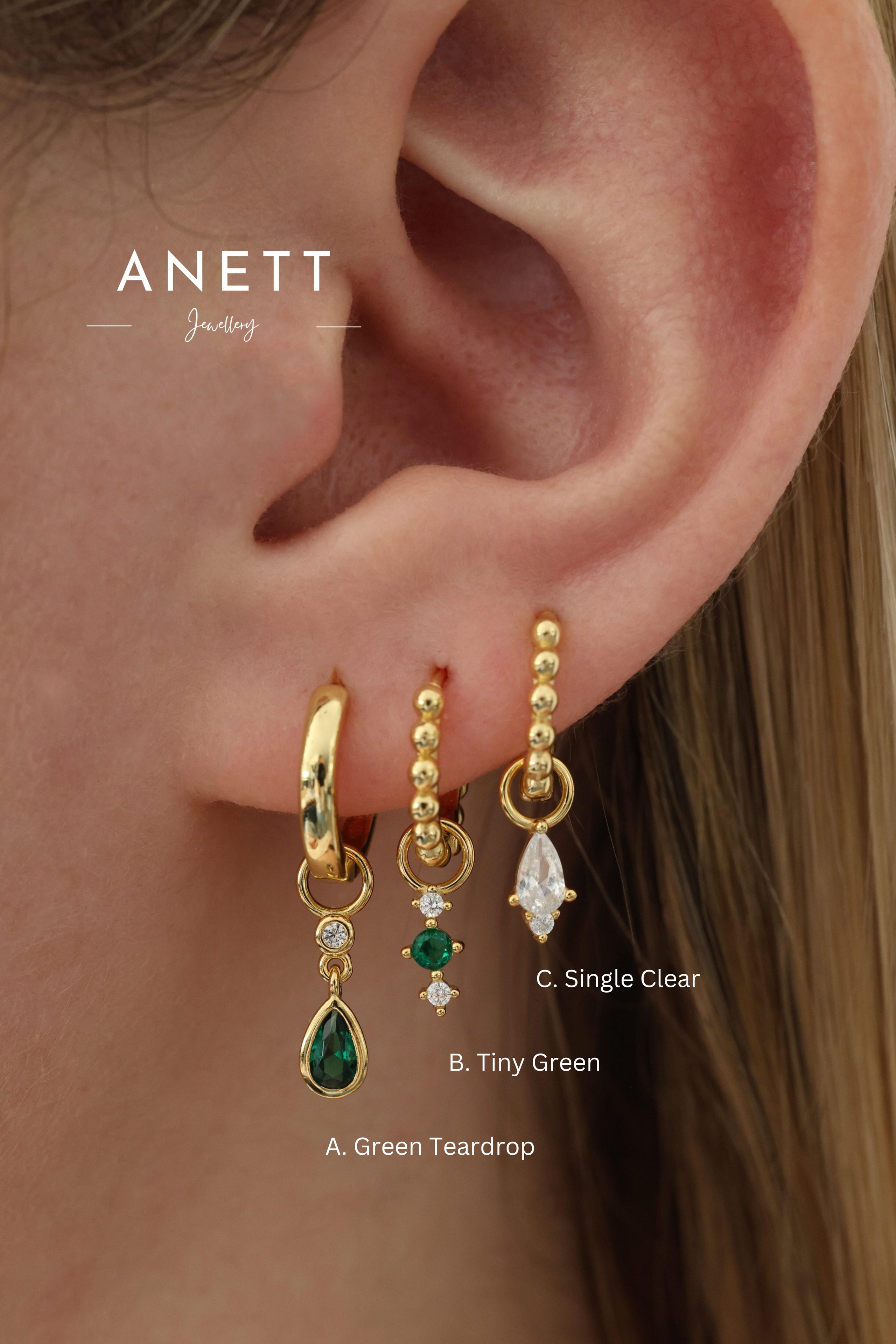 Charm Only- Green Bezel Gold- Sterling Silver