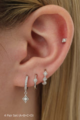 Stella Diamond Dangle Earrings Set – Sterling Silver