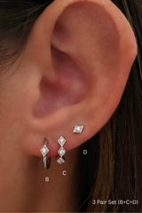 Stella Diamond Dangle Earrings Set – Sterling Silver 3 Pair ( B+ C+ D)