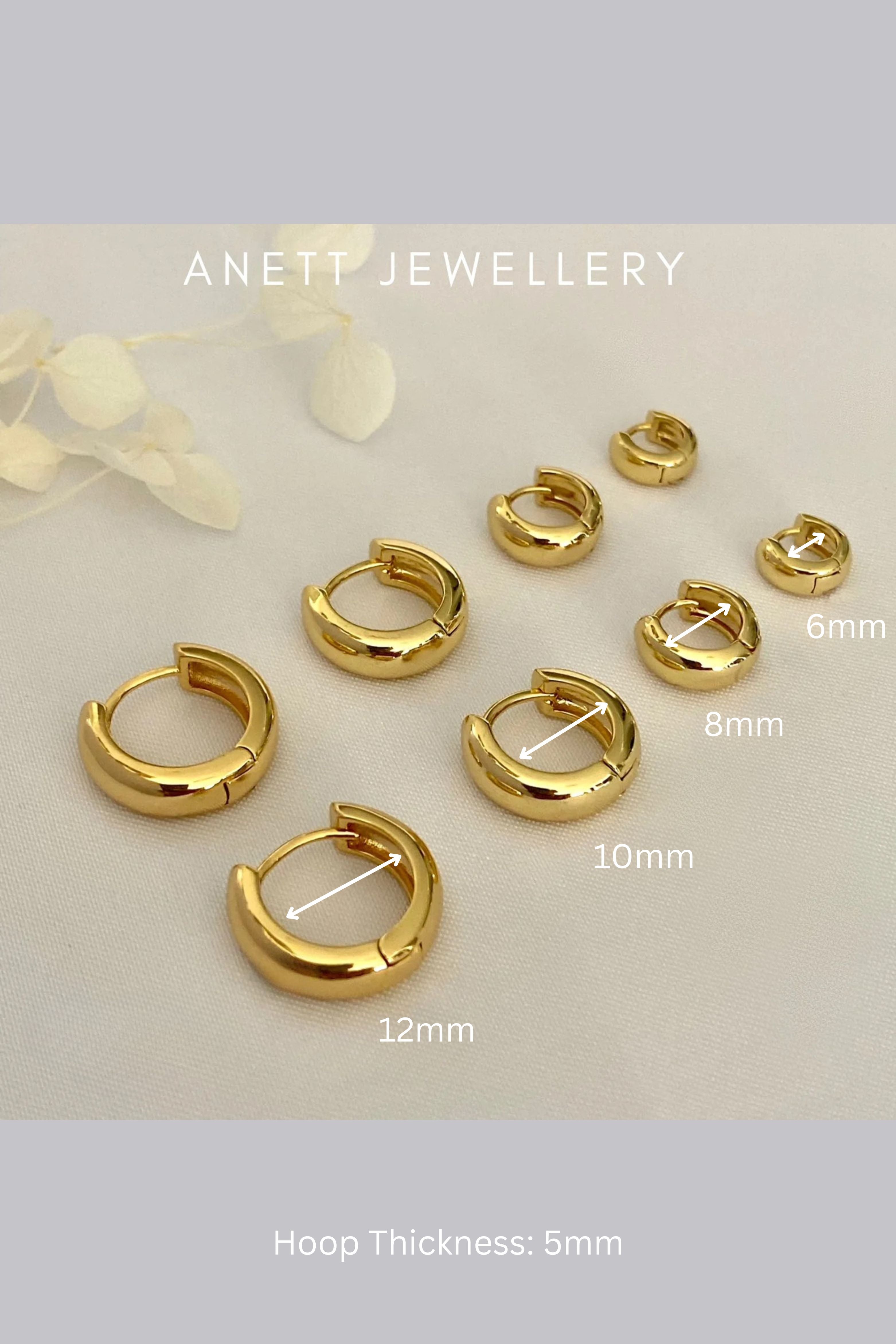 5mm Basic Simple Hoops 6mm 8mm 10mm 12mm GOLD