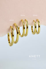 Isla Basic Gold Hoop Earrings 10mm 12mm 14mm- Sterling Silver