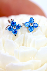 4 Clover Blue Stud Earrings SILVER 4mm