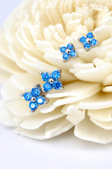 4 Clover Blue Stud Earrings SILVER