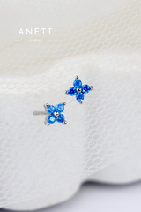 4 Clover Blue Stud Earrings SILVER 3mm
