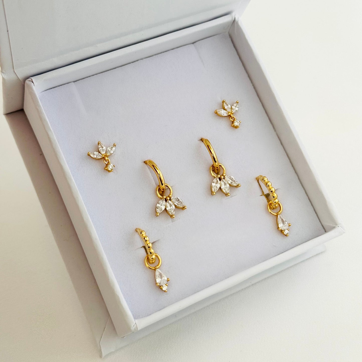 Hannah Dangle Marquise Gold Earring Set