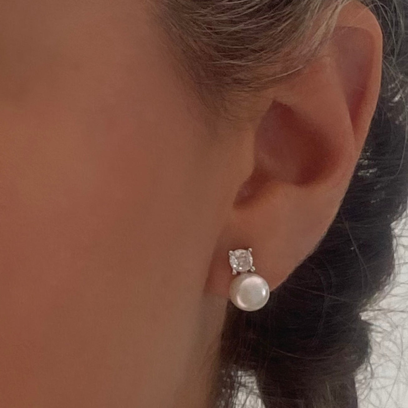 925 Sterling Silver Pearl CZ Stud Earrings