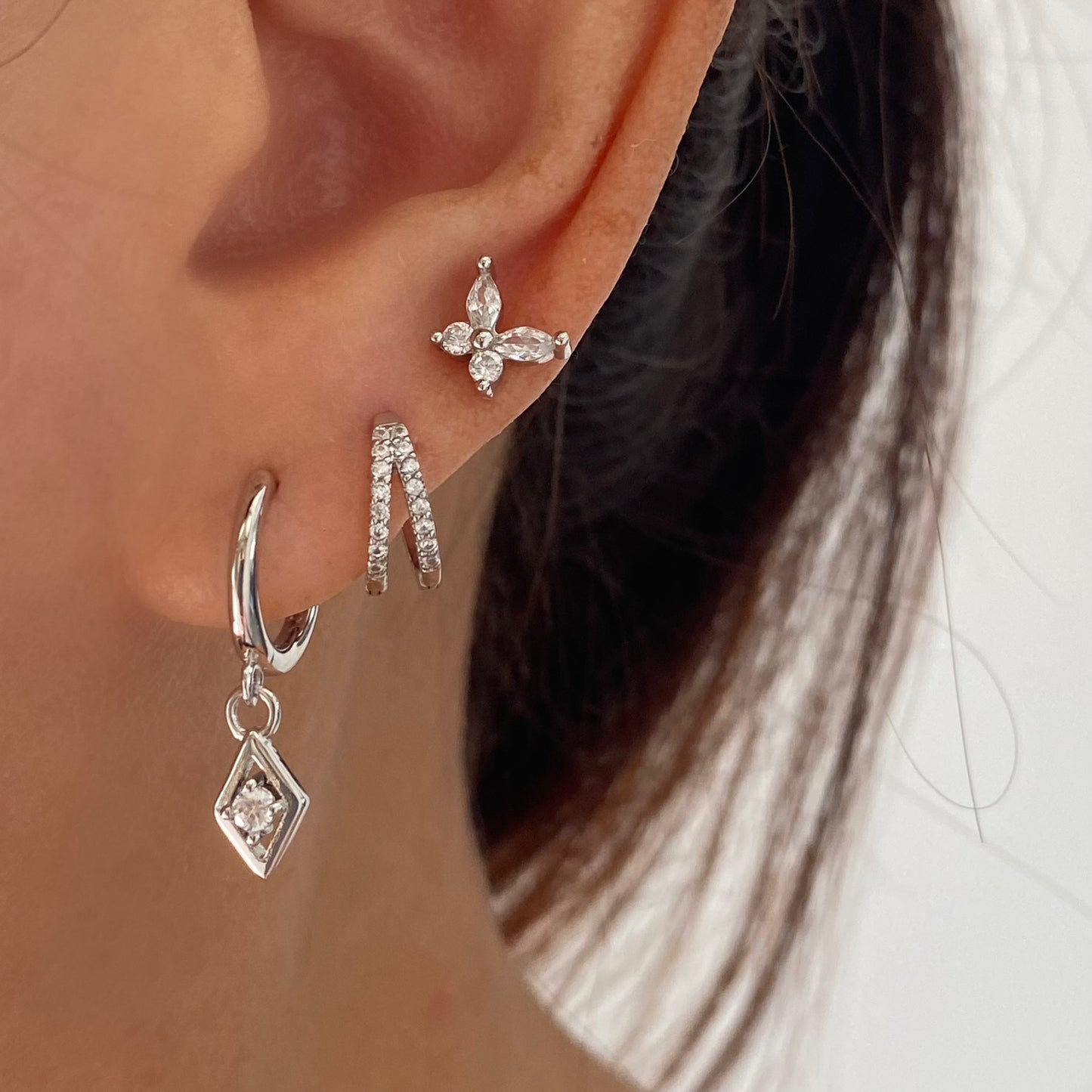 Dainty Silver Earrings, Diamond shape drop Earrings, Cubic Gold Huggie, Sterling Silver earrings, Rectangle earrings, Small Silver Earrings