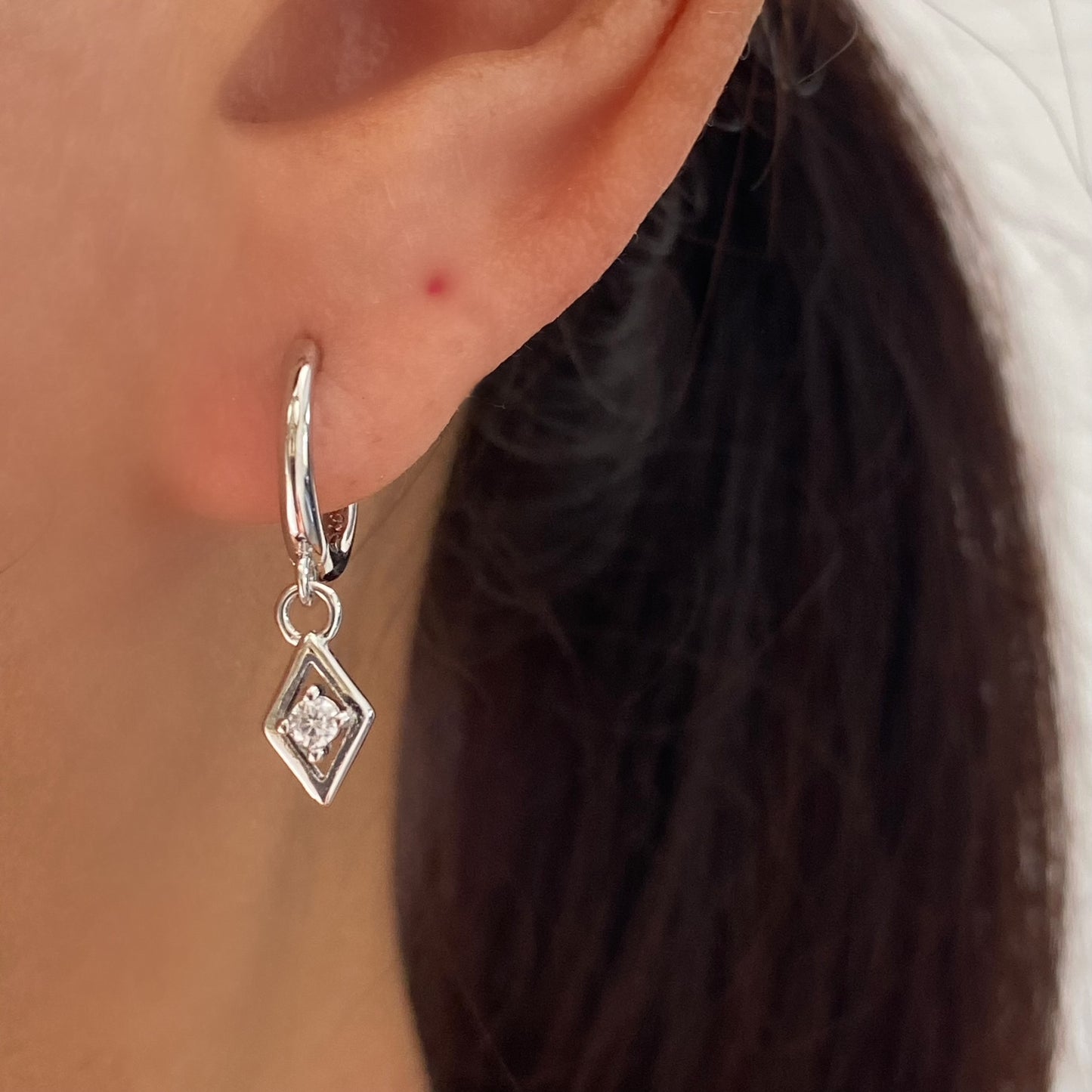 Dainty Silver Earrings, Diamond shape drop Earrings, Cubic Gold Huggie, Sterling Silver earrings, Rectangle earrings, Small Silver Earrings