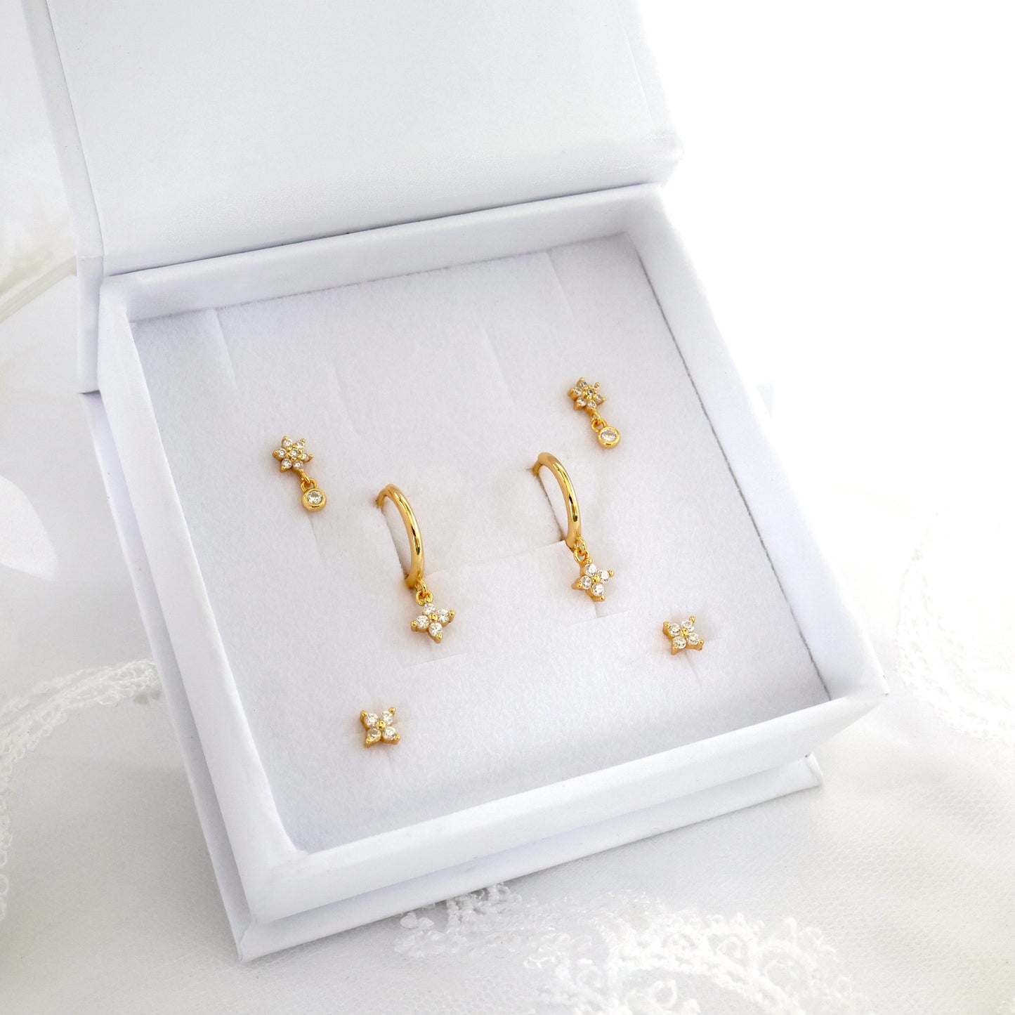 Small 4 Clover Dangle Earring Set GOLD Gift Set