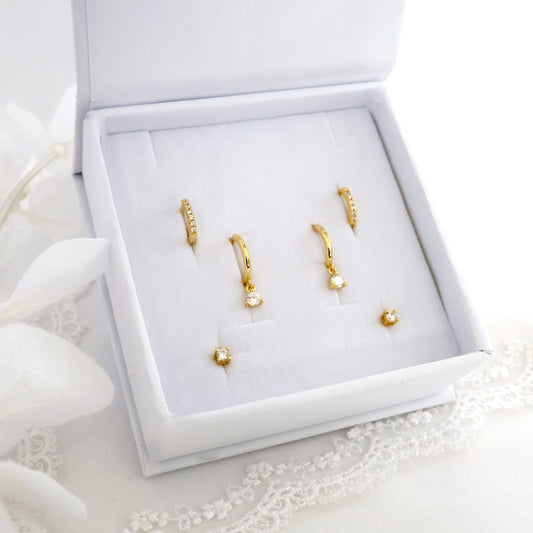 Julie Gold Dangle Earring Stack 3 Pair Set