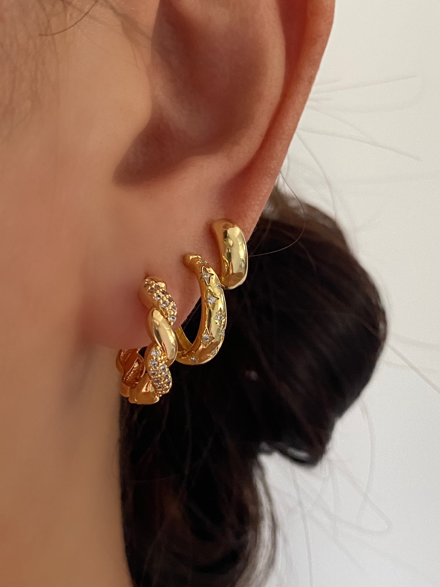 Twist CZ Pave Gold Hoop Earrings