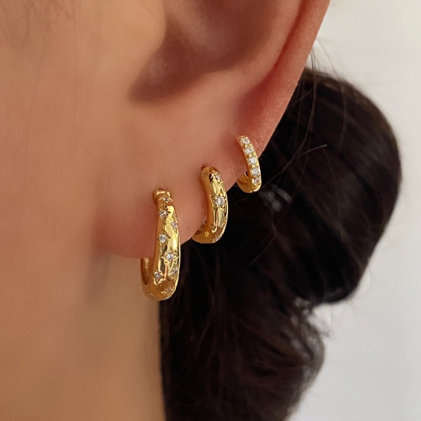Inlaid Star Gold Huggie Hoop Earrings