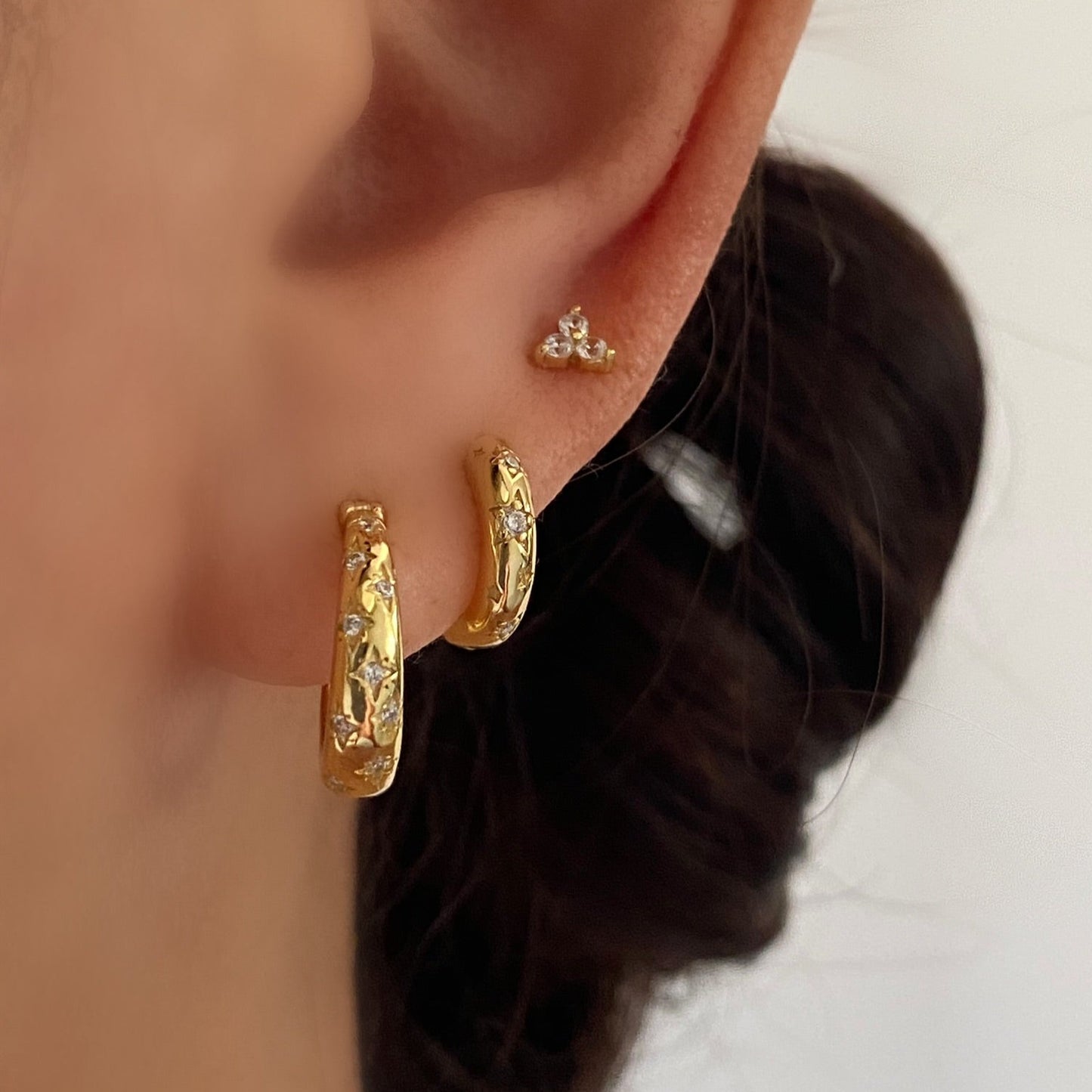 Inlaid Star Gold Huggie Hoop Earrings