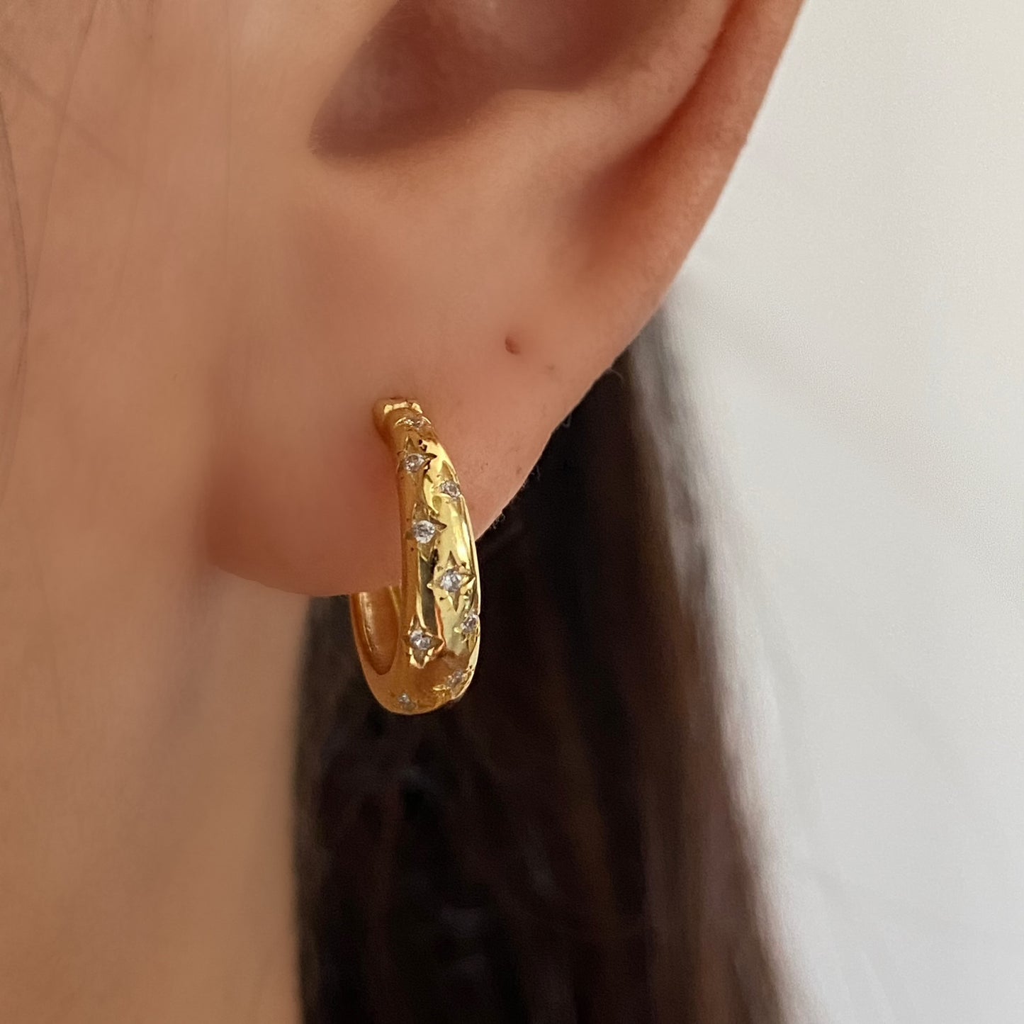 Inlaid Star Gold Huggie Hoop Earrings