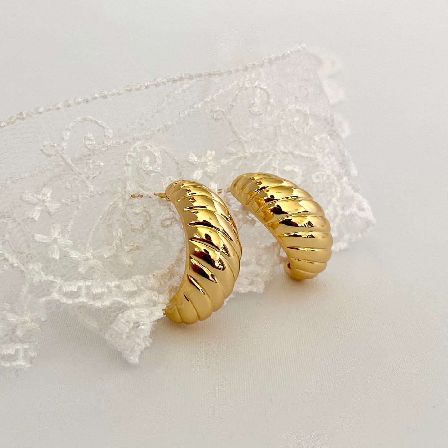 Croissant C-Shaped Gold Earrings