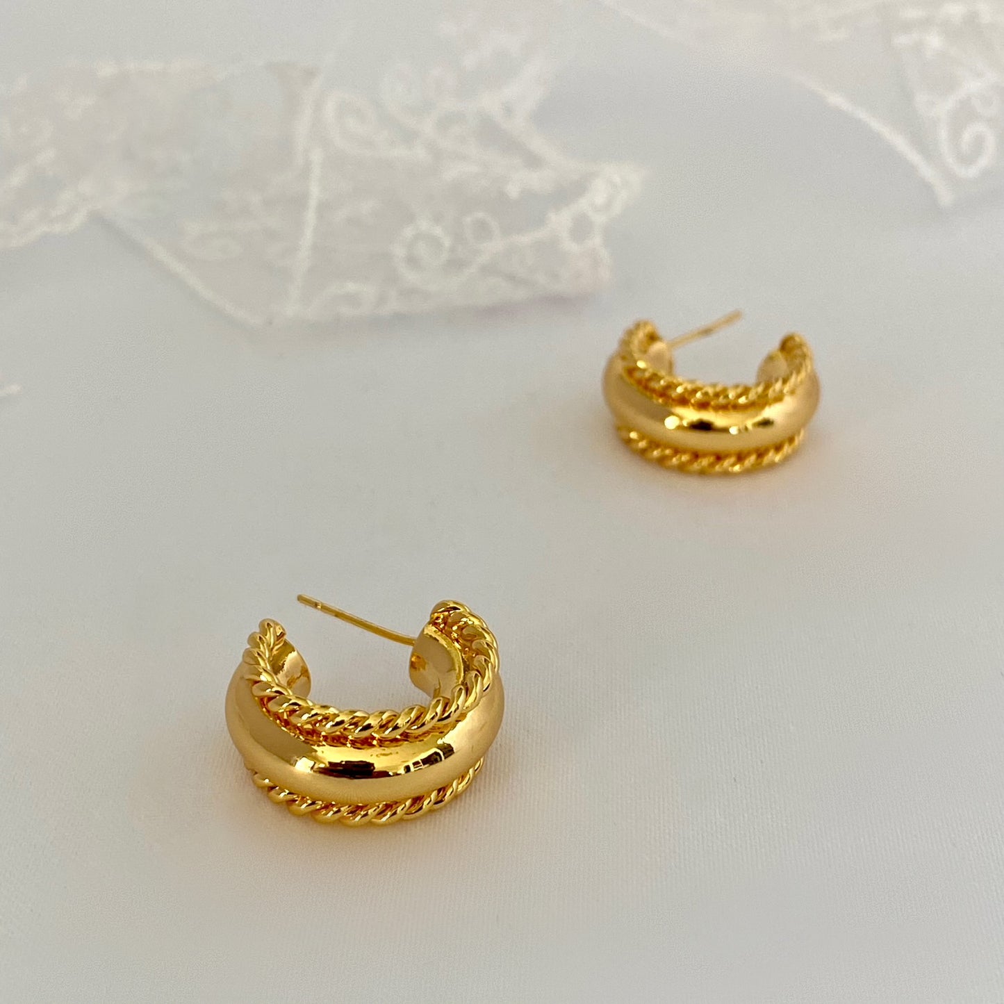 Chunky Gold C-Shaped Hoop Earrings