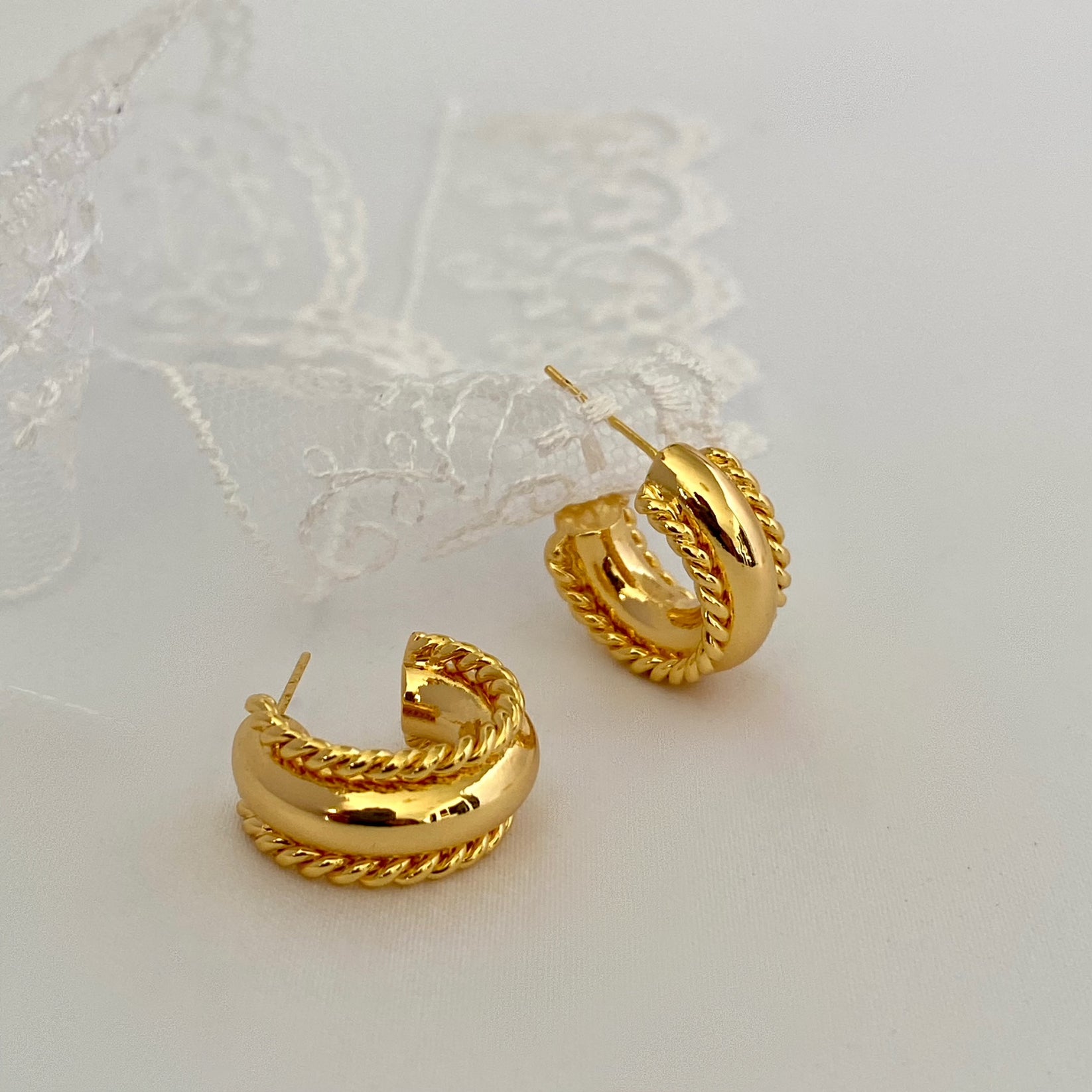 Chunky Gold CShaped Hoop Earrings