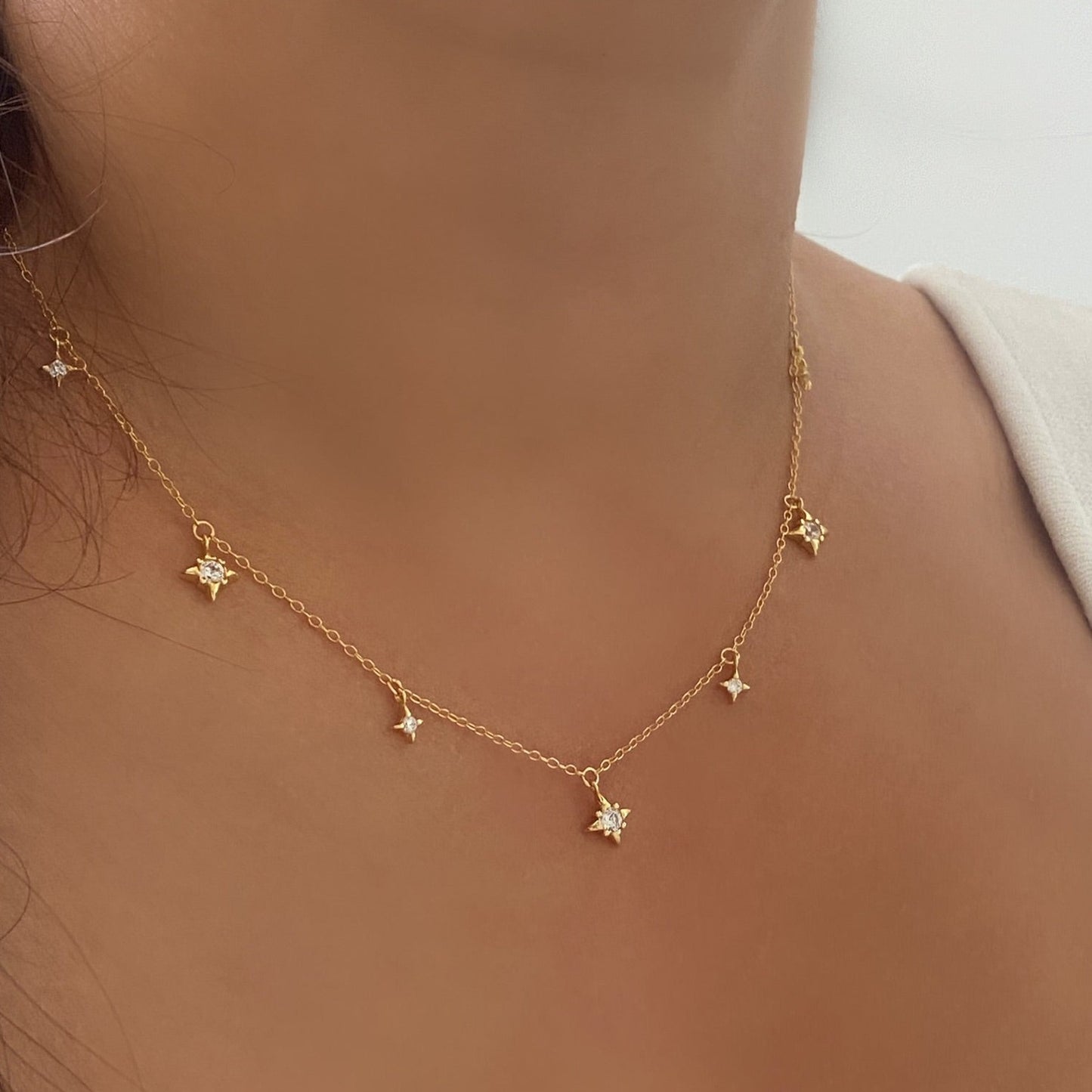 Diamond Star Pendant Dainty Gold Necklace