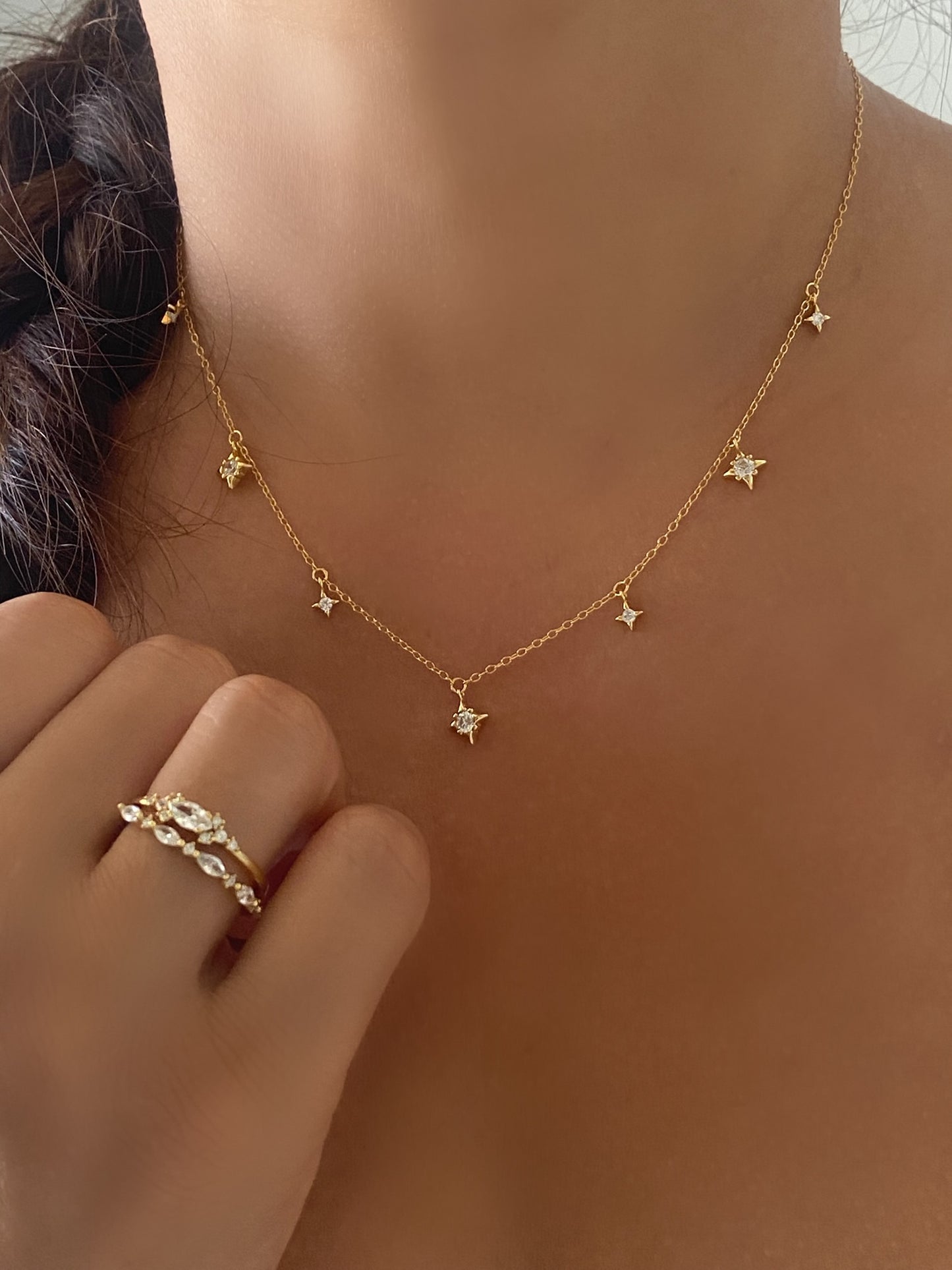 Diamond Star Pendant Dainty Gold Necklace