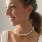 Natural Pearl Necklace with Stainless Steel Layering Set