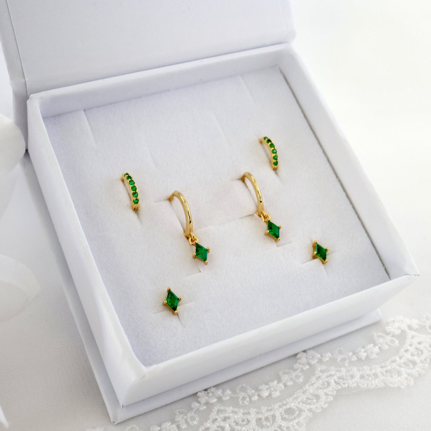 Mia Green Huggie Earring Set