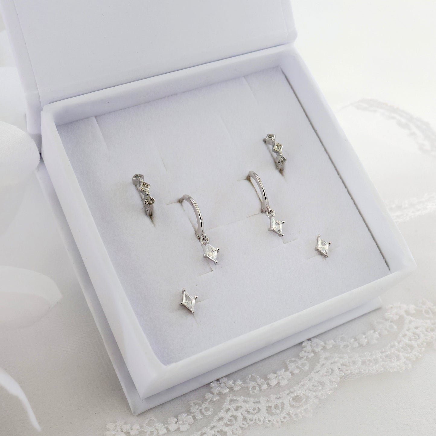 Mia Diamond CZ Dangle SILVER Earring Gift Set