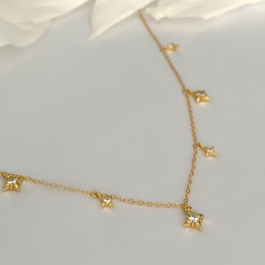 Diamond Star Pendant Dainty Gold Necklace