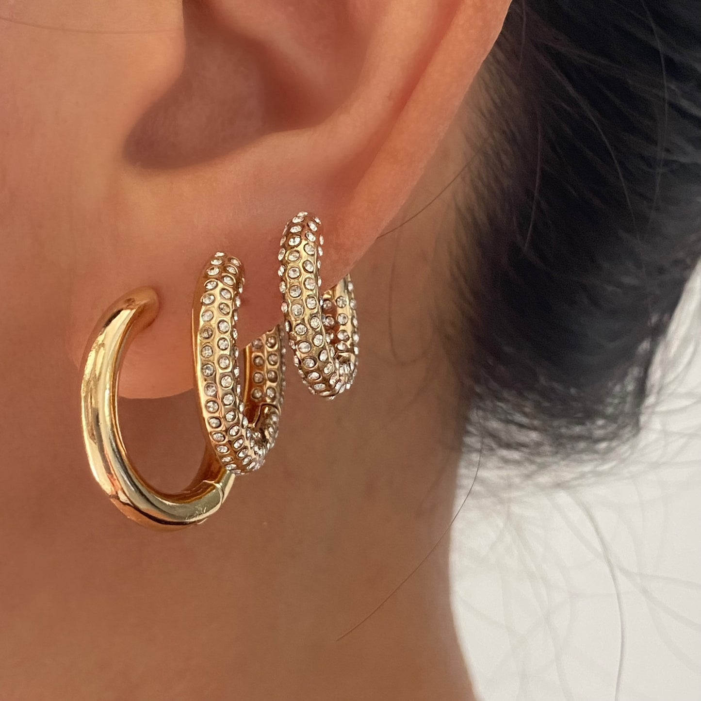 CZ Gold Hoop Earrings 18mm 21.5mm