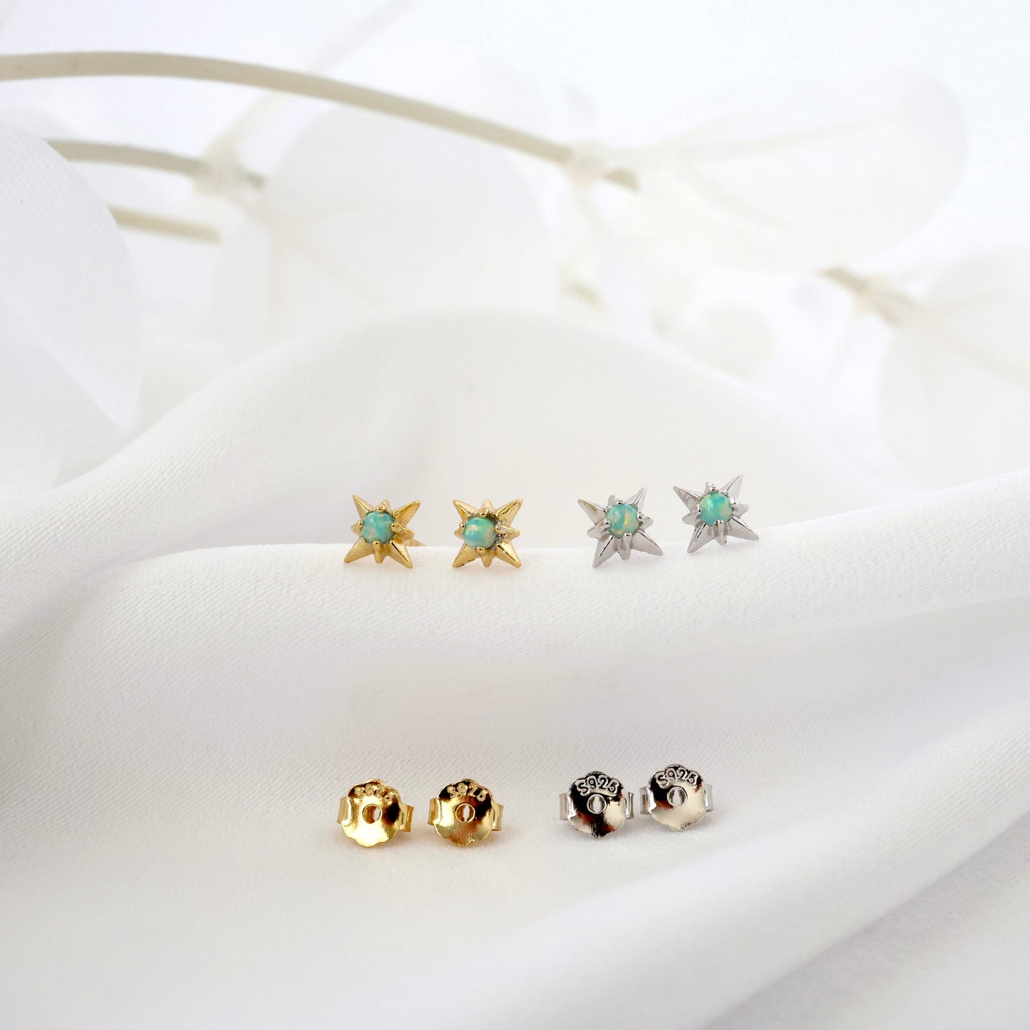 Tessa Opal Star Stud Earrings SILVER