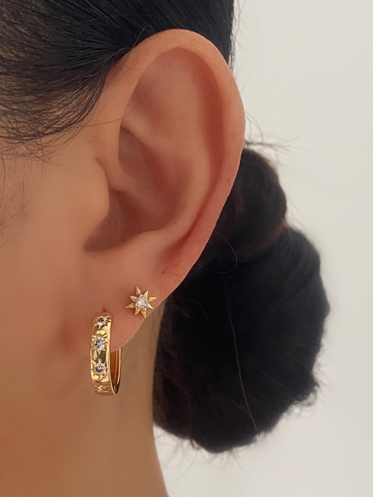 GOLD Starburst Hoop Earrings Wide Band 4mm